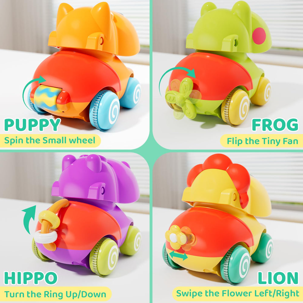 ALASOU Push and Go puppy car toy, easy grip and vivid colors.