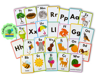 Albidaya colorful illustrated letters help with letter identification and word association.