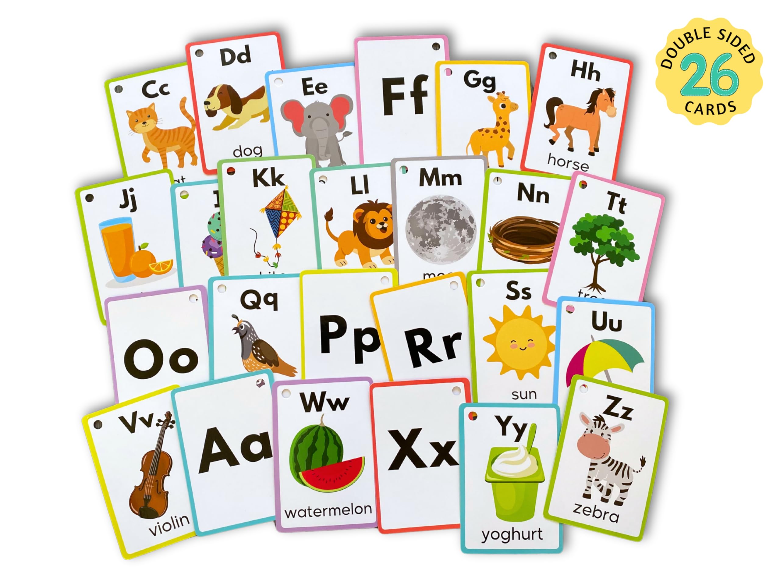 Albidaya English Alphabet Flash Cards back view showing uppercase and lowercase letters.