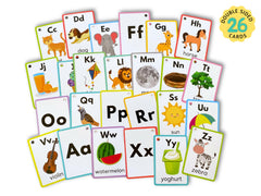 Albidaya English Alphabet Flash Cards back view showing uppercase and lowercase letters.