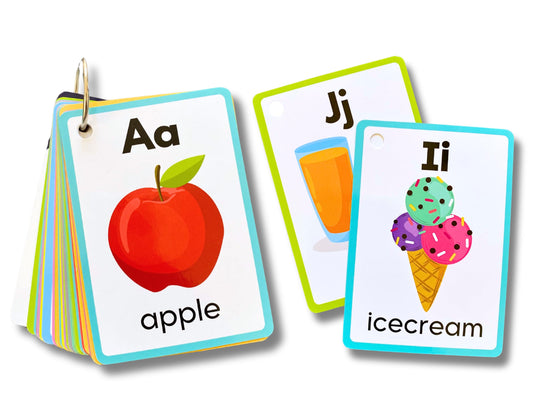 Albidaya English Alphabet Flash Cards front view with colorful letters for early learning.