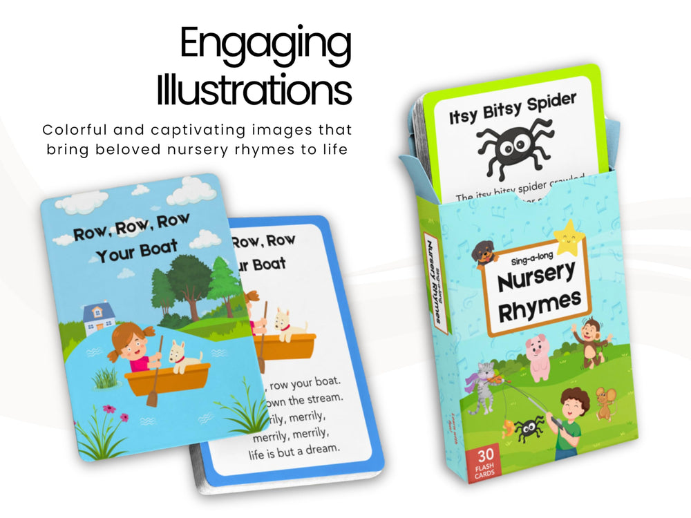 Albidaya Nursery Rhyme Cards compact size supports on-the-go play.