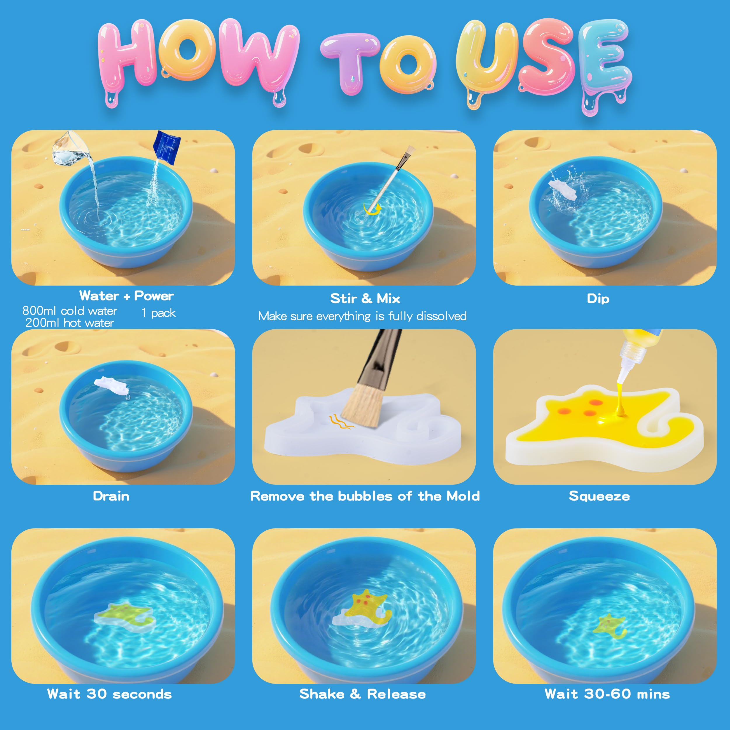 Albxiu sparkling gel colors add shimmer to water pets.