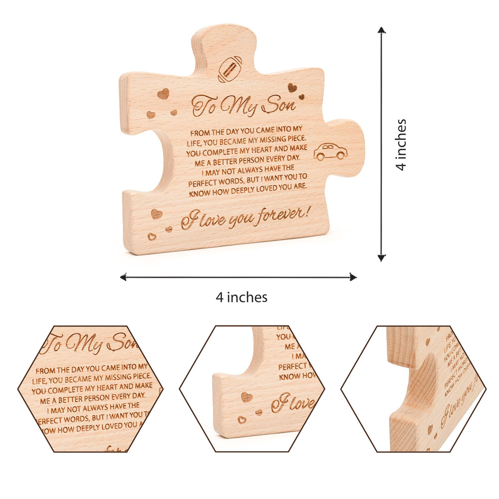 Alcarin To My Son wooden puzzle displayed on a desk