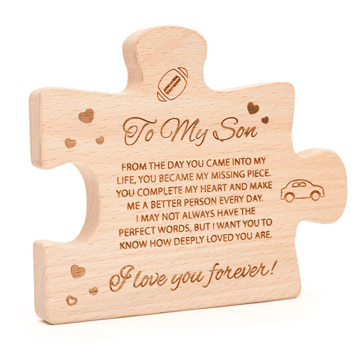 Alcarin To My Son wooden block puzzle on display for desk or shelf