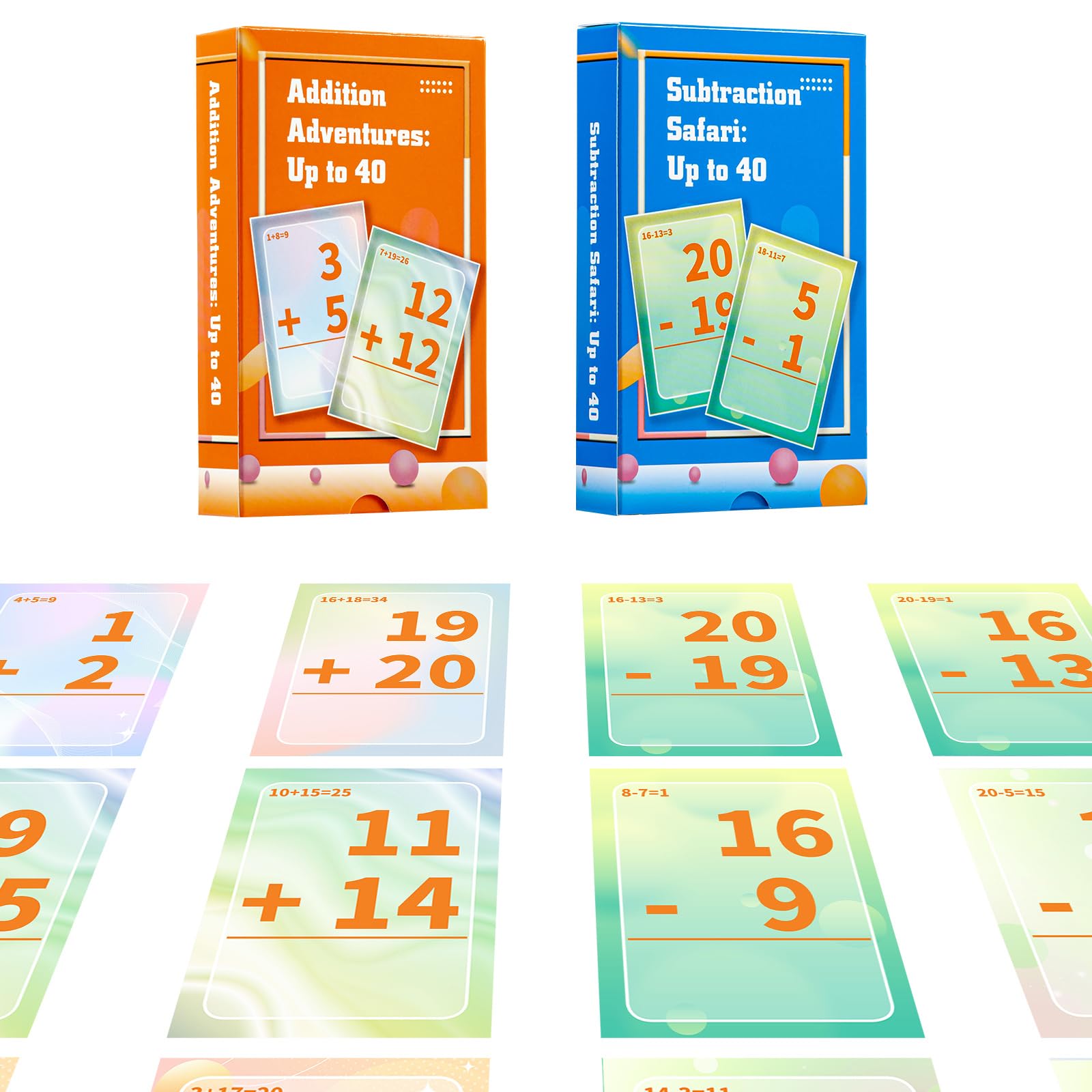 Alened addition-subtraction flash cards front for independent practice.