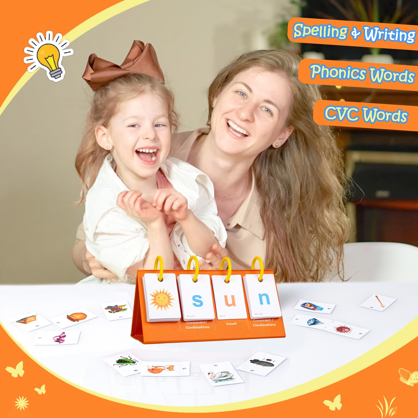 Alened green-consonant orange-vowel code cards—color cues aid phoneme recognition.