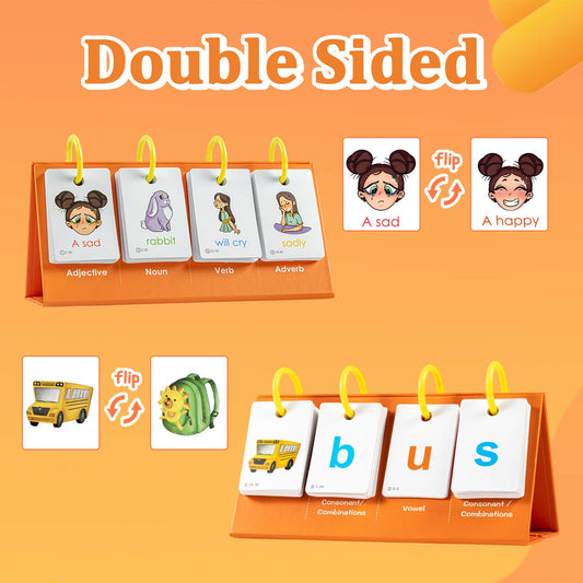 Alened Phonics flash cards support sentence building with vivid imagery to boost reading confidence.