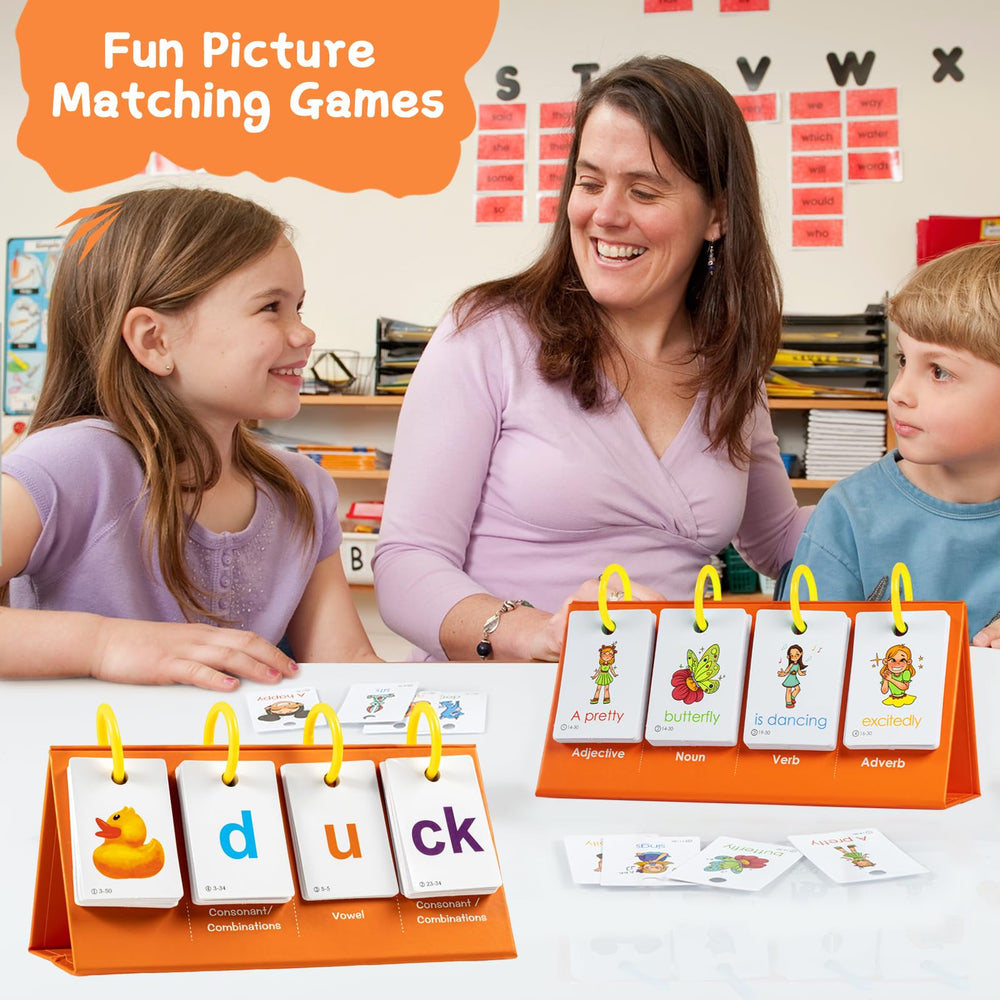 Alened Phonics flash cards feature vibrant pictures to engage kids during classroom or home practice.