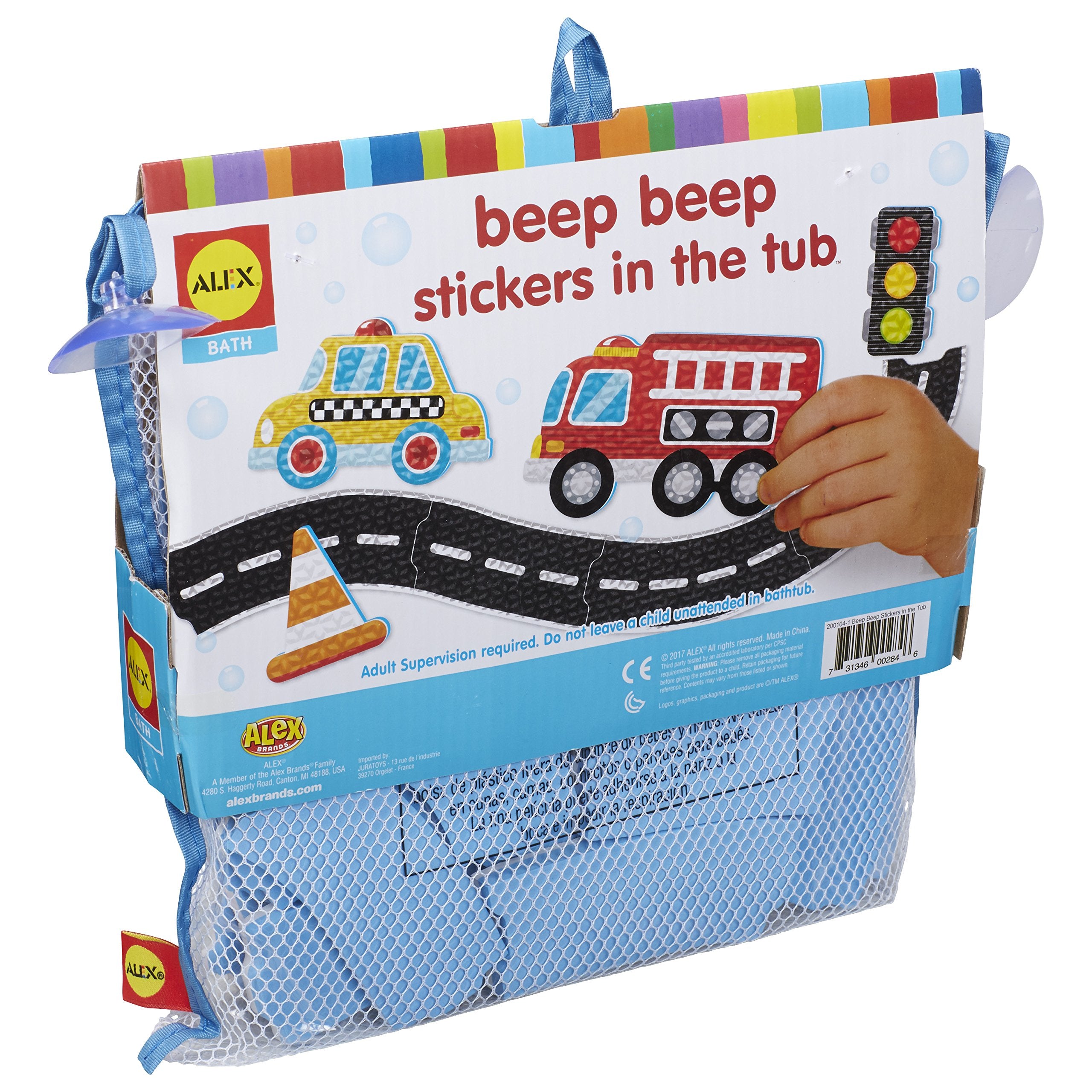 ALEX Toys Bath Beep Beep Stickers storage bag with suction cups for easy drying after bath play