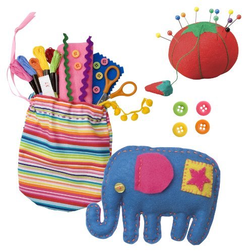 A child uses My First Sewing Kit for simple stitching and organized storage.
