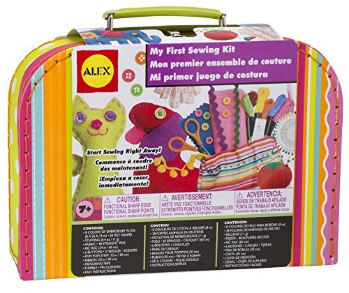 My First Sewing Kit interior with pre-cut patterns for quick projects.