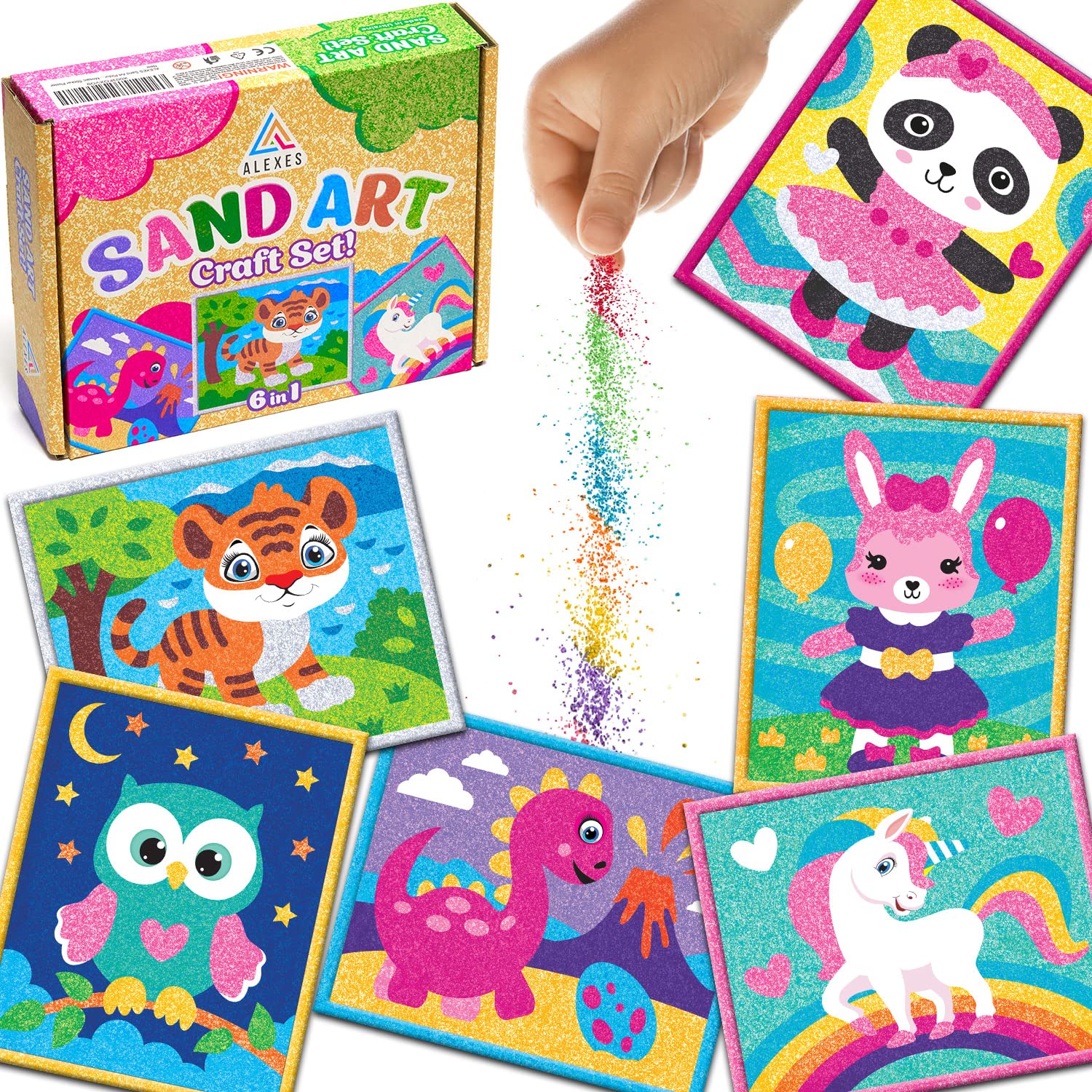ALEXES Sand Art Pictures Kit with six designs for creative play.