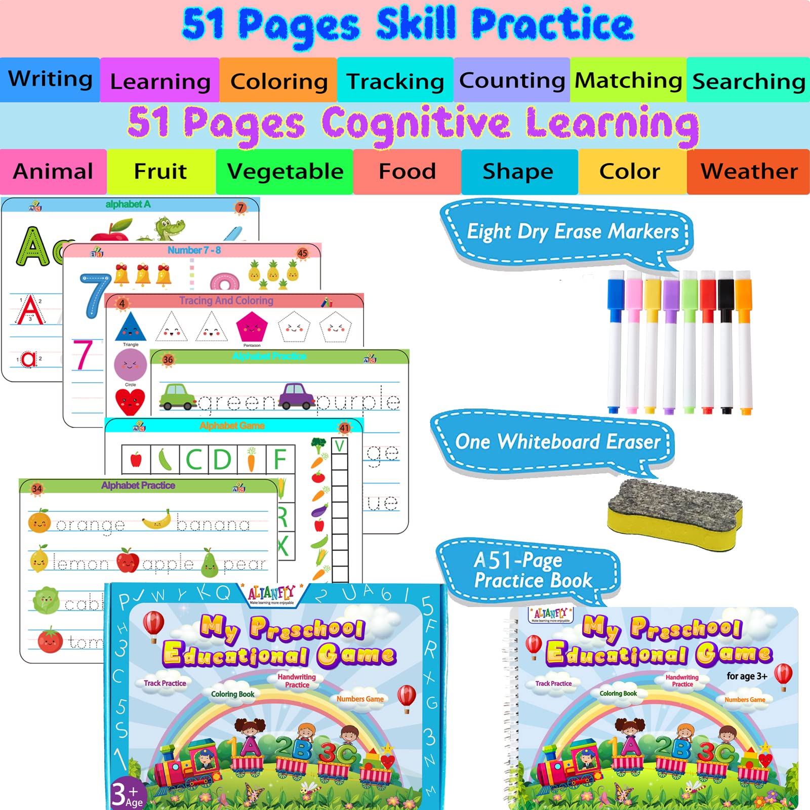 ALIANFLY markers and eraser set for erasable learning sessions