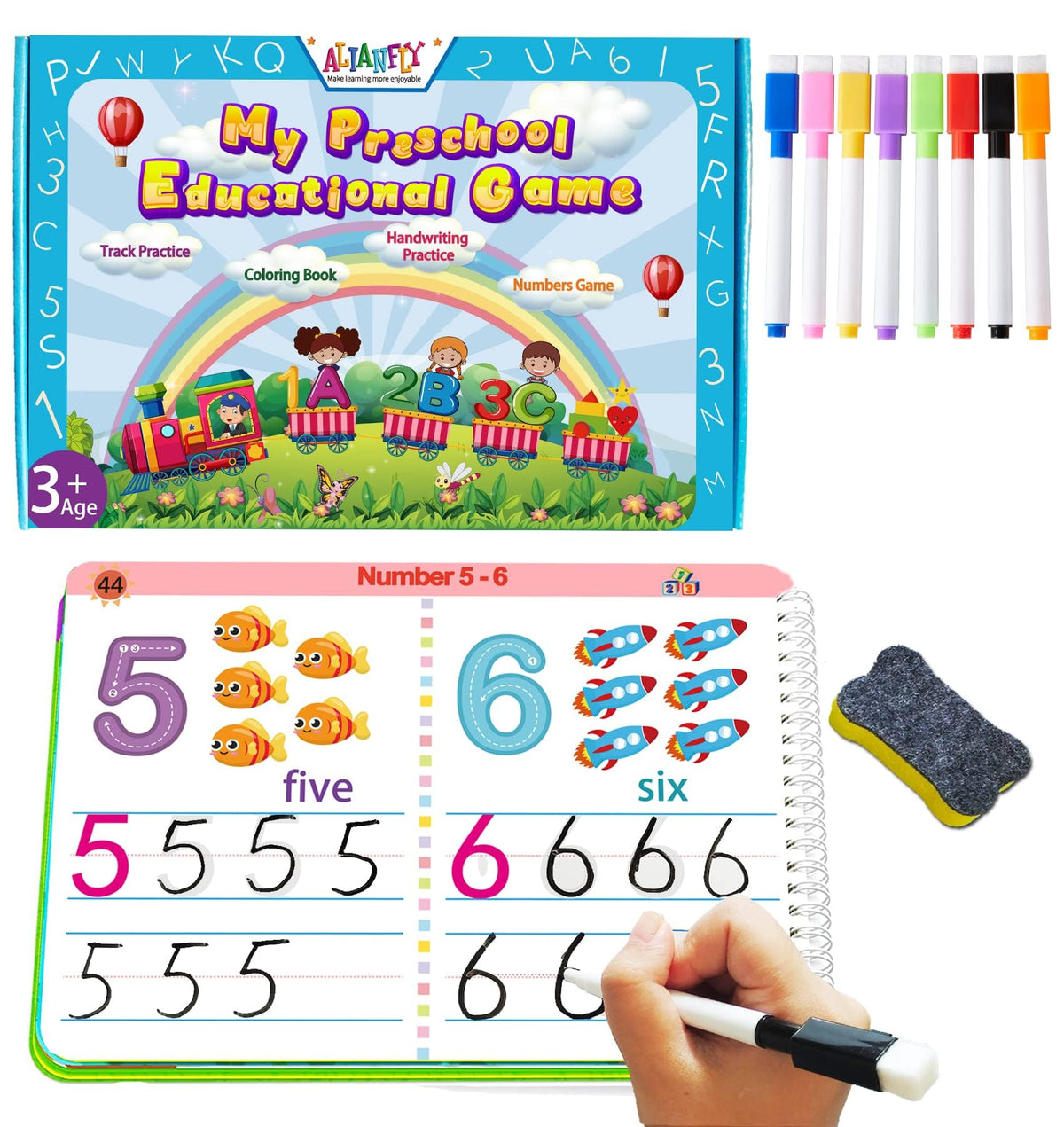 ALIANFLY preschool workbook cover with colorful letters for early literacy