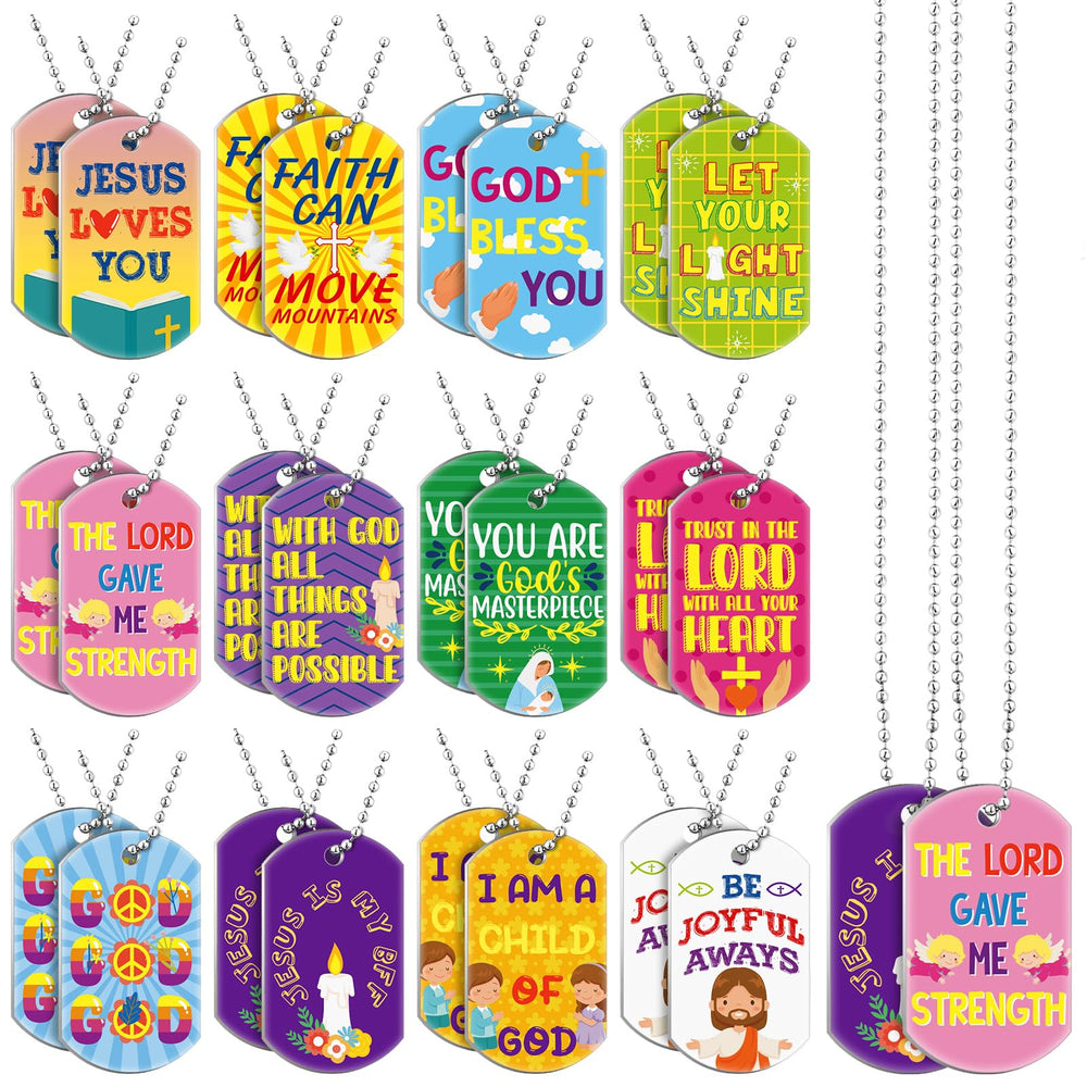 Aliceset Bible verse dog tag necklace set for group gifting at events.