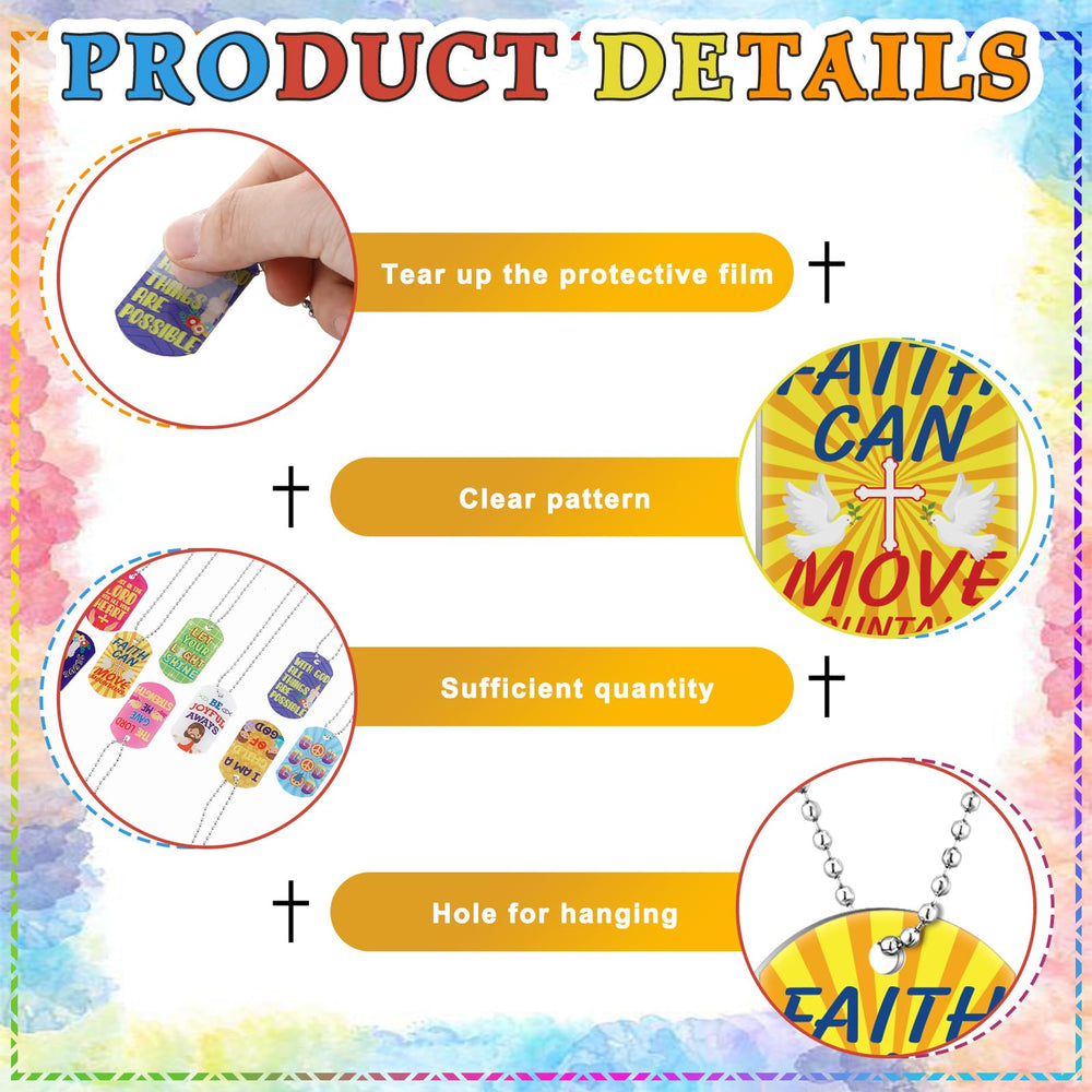 Aliceset Sunday school prize dog tags inspire faith through colorful designs.