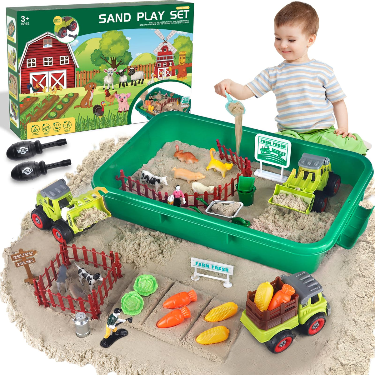 Aliex Farm Sensory Bin with Lid for tidy indoor play and quick cleanup.