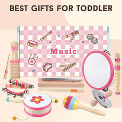 Aliex pink wooden drum adds steady rhythm practice for toddlers.