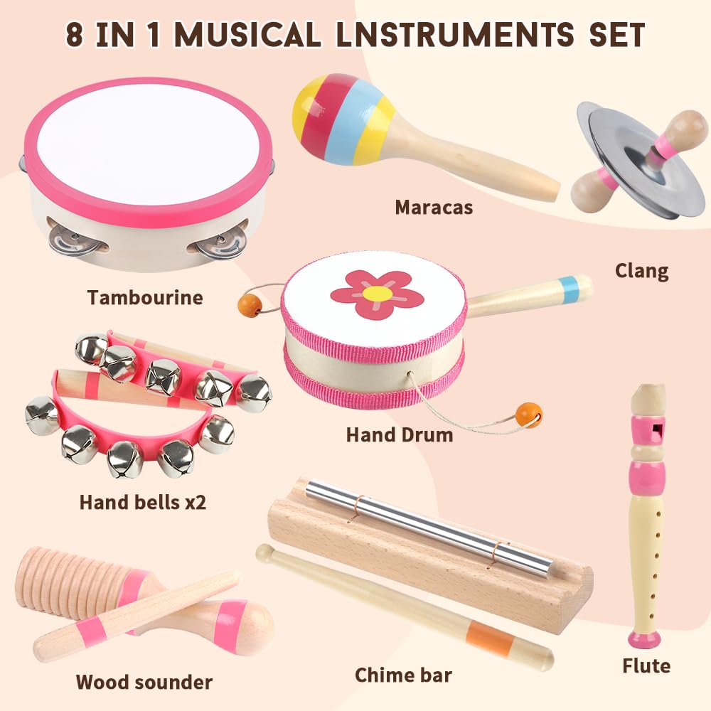 Aliex pink wooden xylophone helps fine motor skills and rhythm exploration.