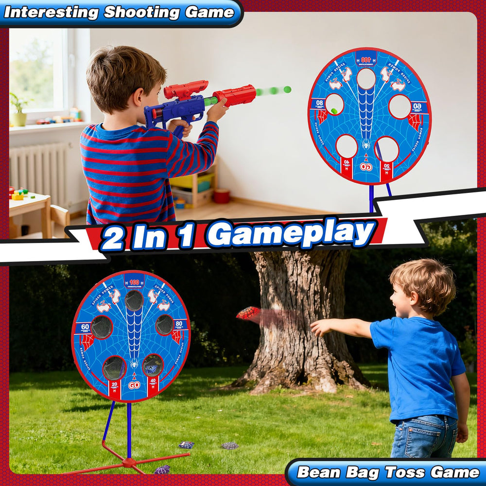 Aliex Spider Upgraded foam balls glide toward the target in soft color bursts.