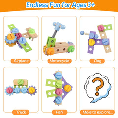 Aliex wooden kids tool set wrench builds hand-eye coordination during pretend repairs.