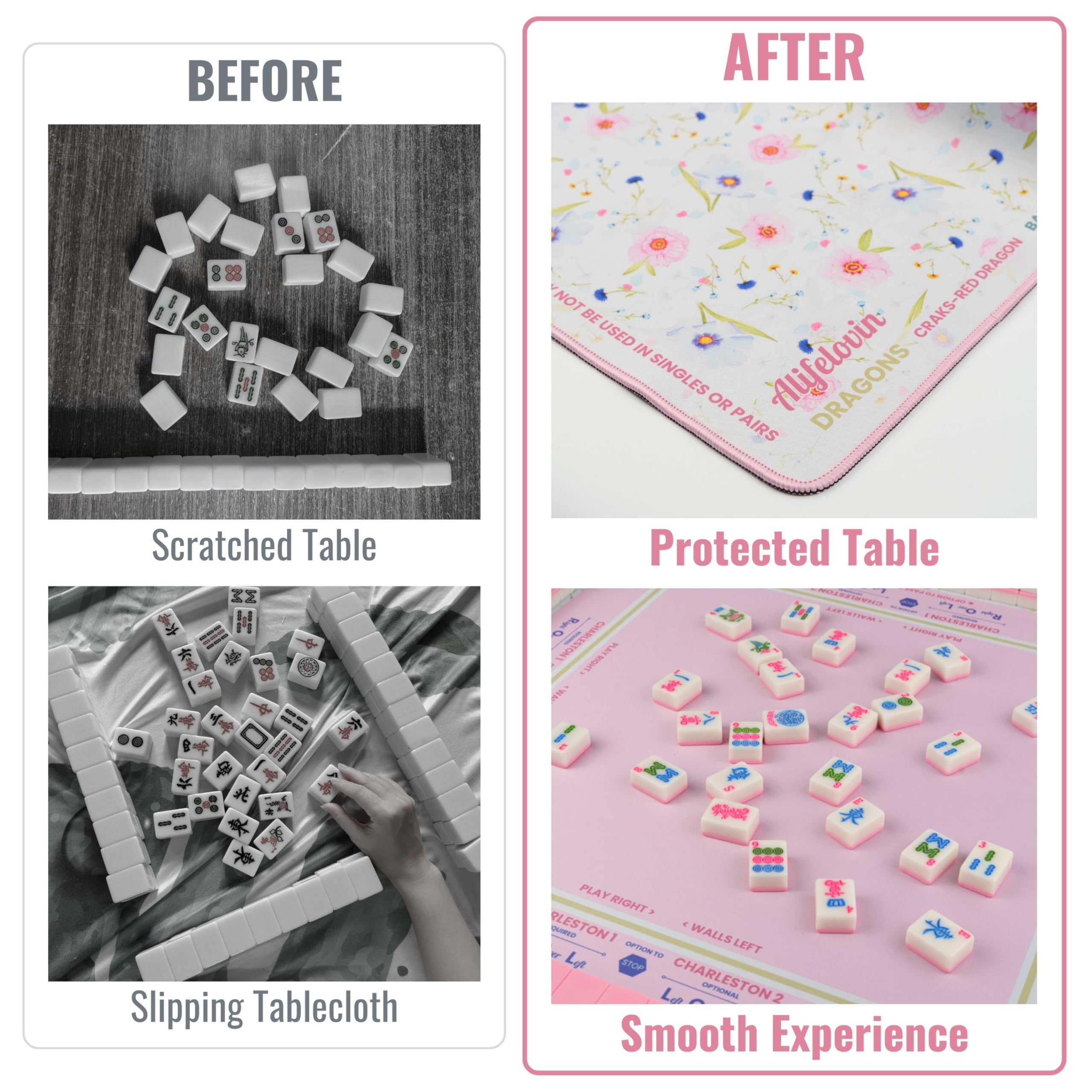 Multi-game capable mat suitable for Mahjong, poker, and bridge sessions.