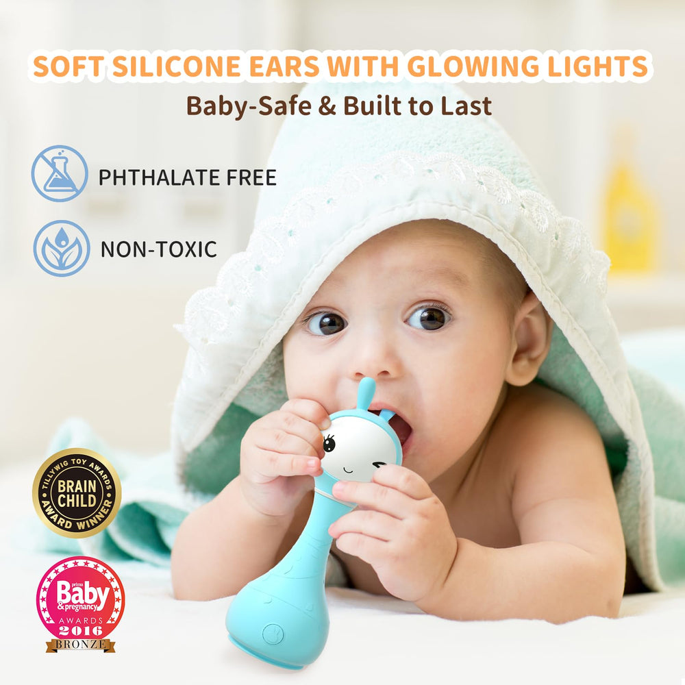 Color cards of the Alilo Smarty Bunny rattle for interactive learning