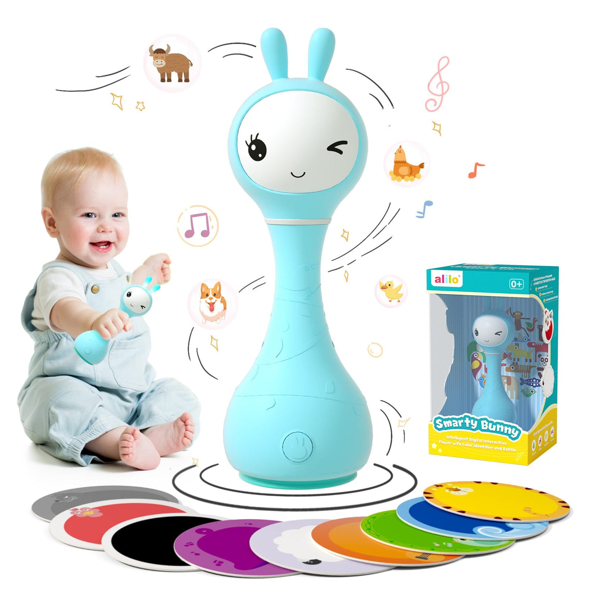 Alilo Smarty Bunny rattle with musical ears that light up to soothe babies