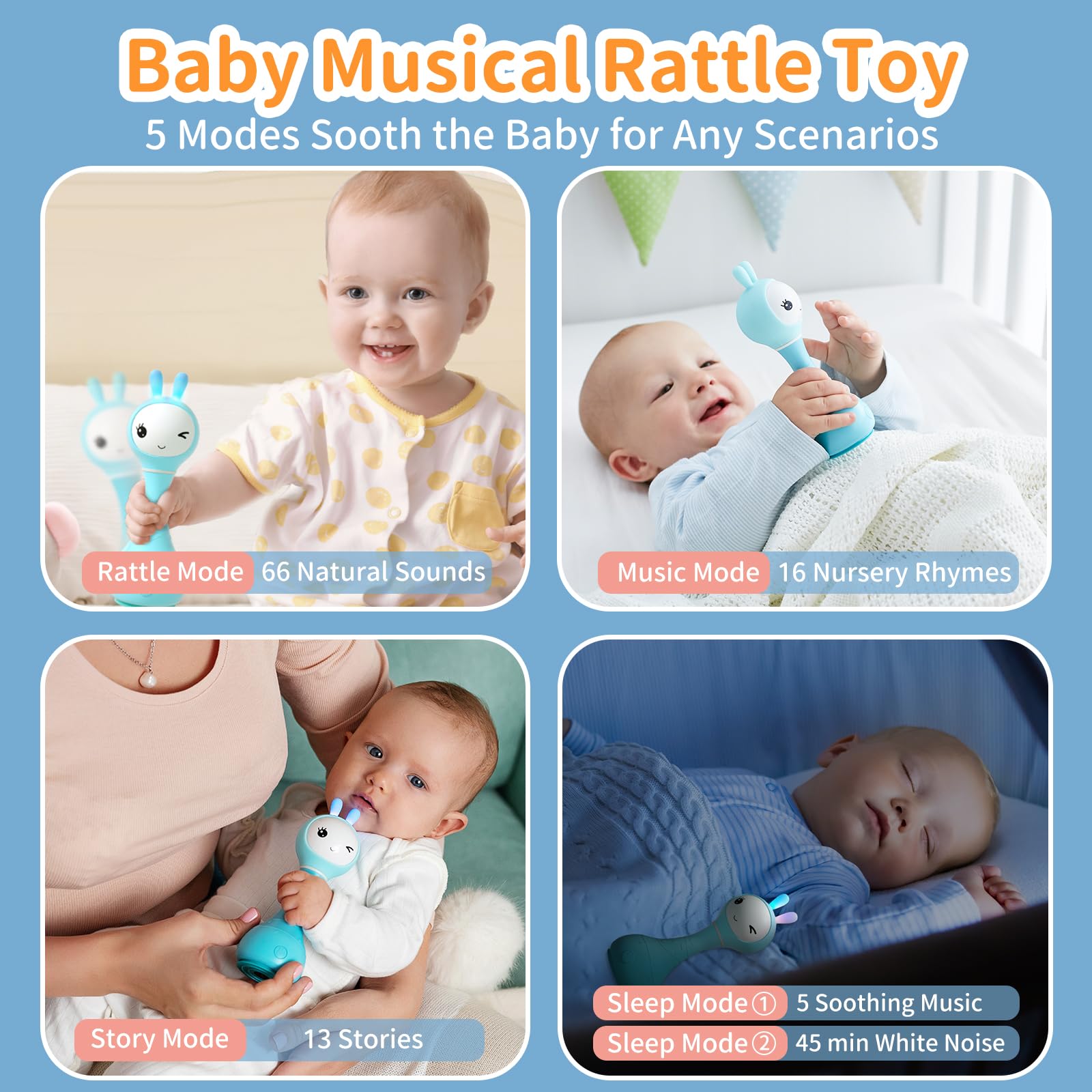 Soft silicone ears on the Alilo Smarty Bunny rattle for safe mouthing