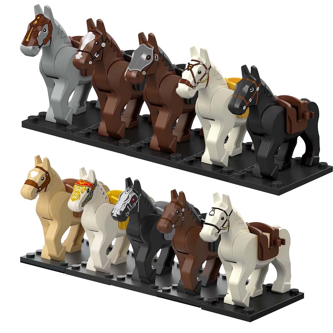 ALiquid custom minifigure horse set with saddles and bases for Lego figures