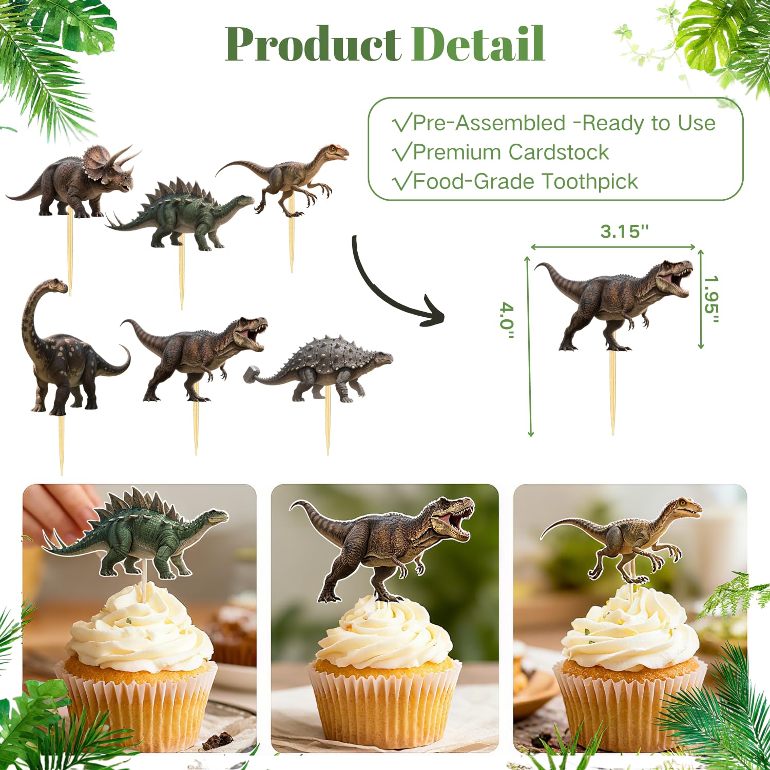 ALISSAR dinosaur toppers use food grade toothpicks for safe fun.
