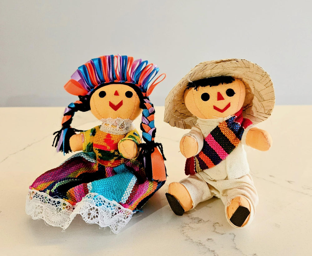 ALKIMIA INC Mexican handmade rag doll man in manta shirt and sombrero, shelf charm.