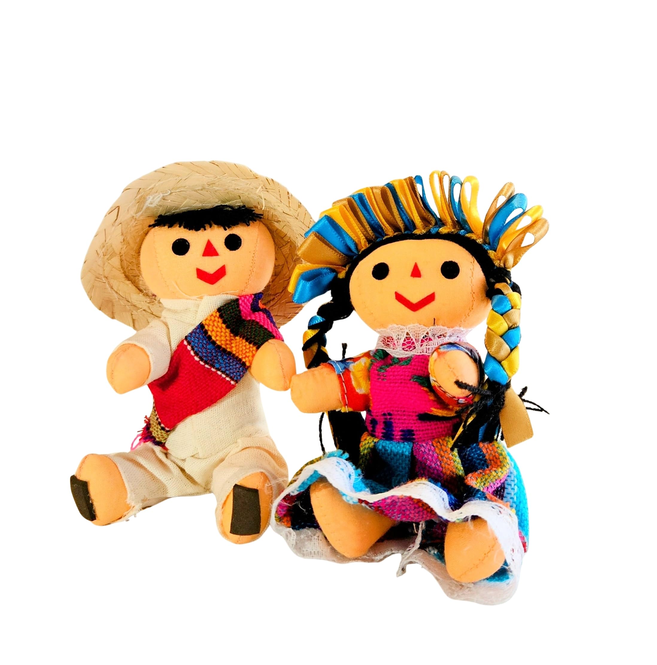 ALKIMIA INC Mexican handmade rag doll woman in colorful dress, decorative display.
