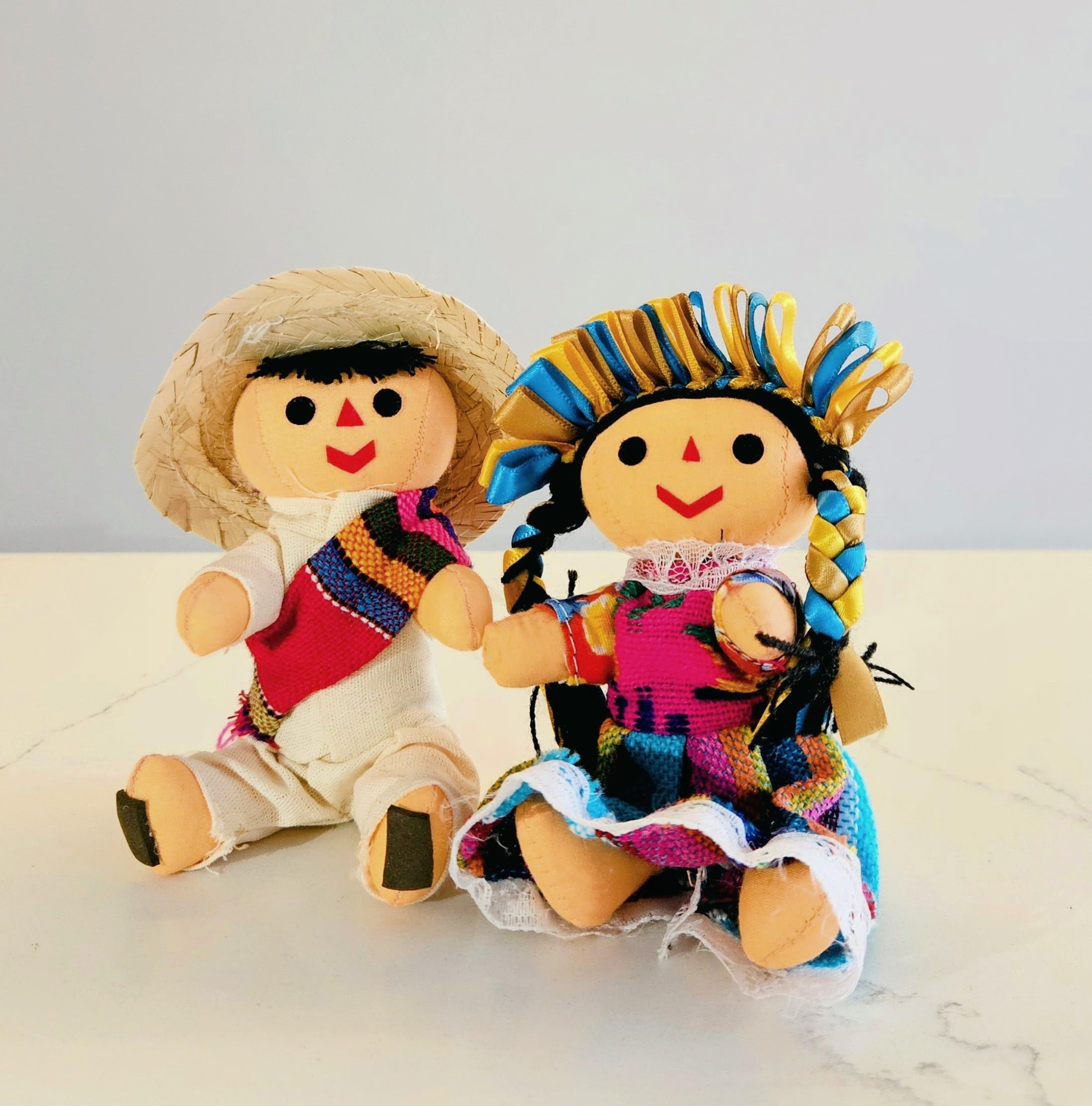 ALKIMIA INC seated rag dolls with movable arms and legs, versatile display.