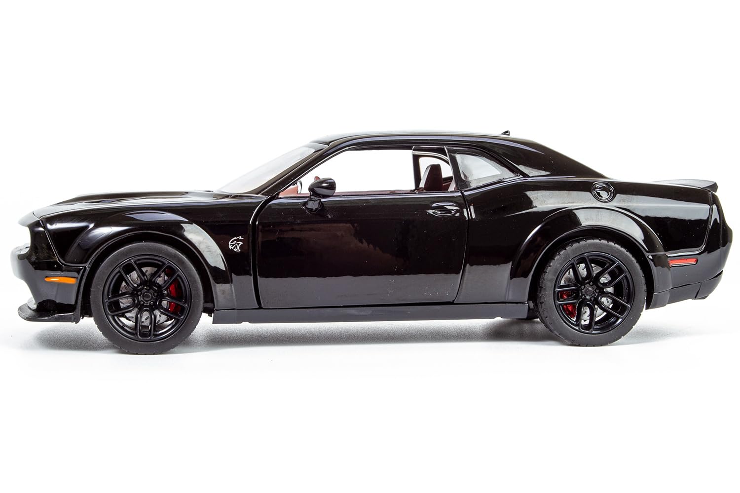 All Star Toys Challenger SRT Hellcat Widebody rubber tires enhance realism on display.