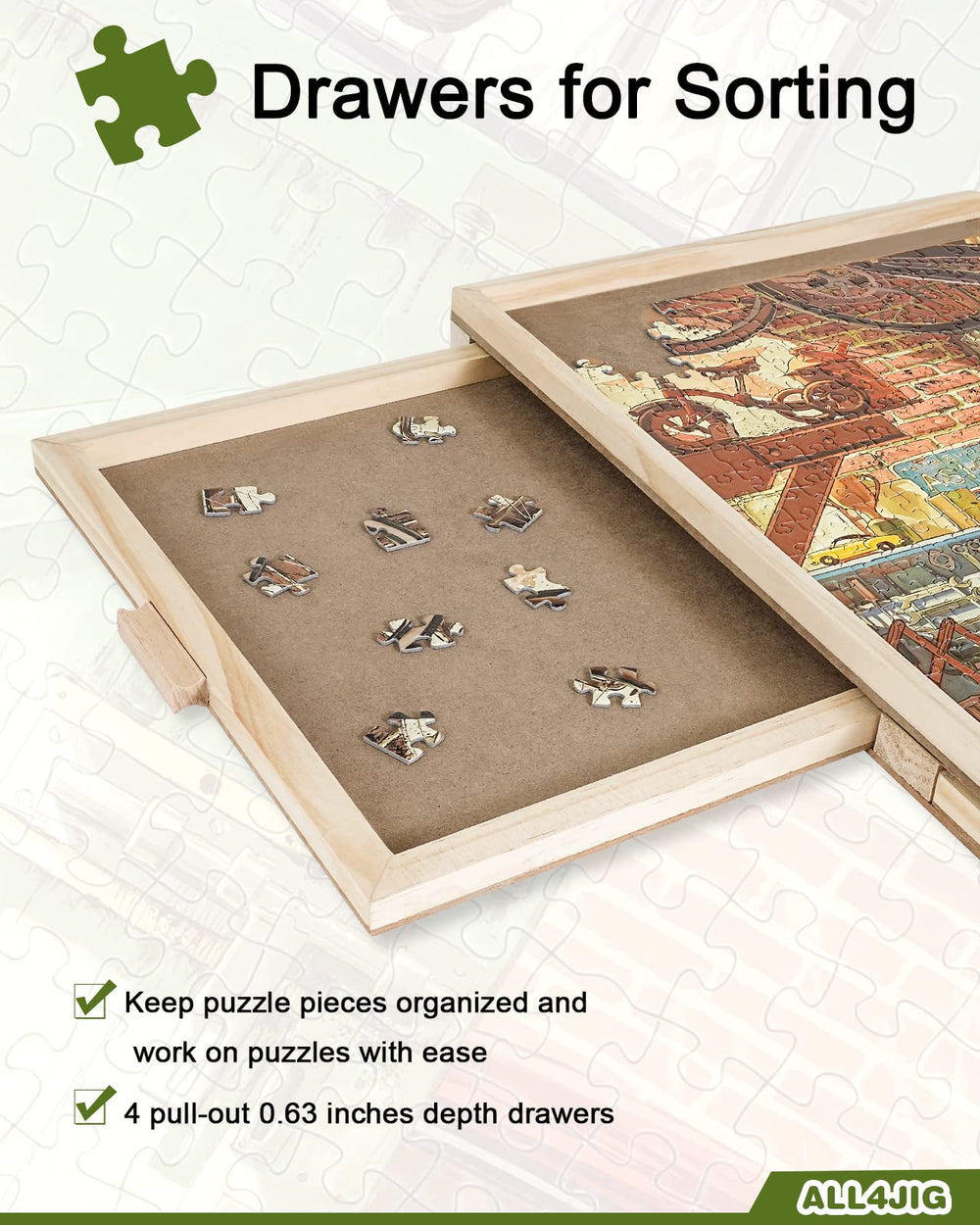 All4JIG drawer handles enable easy sorting and quick access during solving.