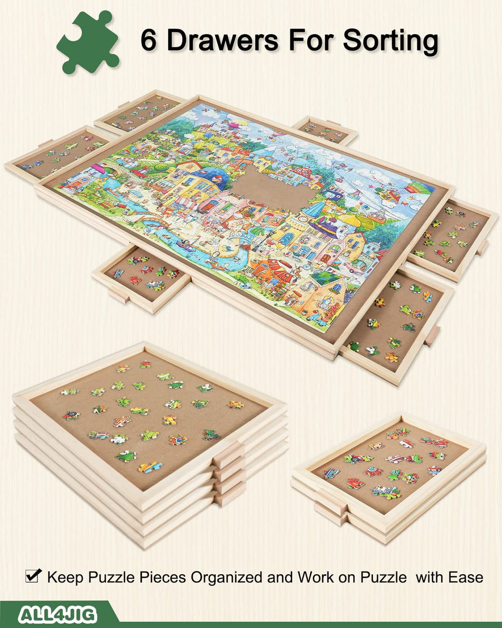 ALL4JIG Lazy Susan rotation aids reaching any puzzle area.