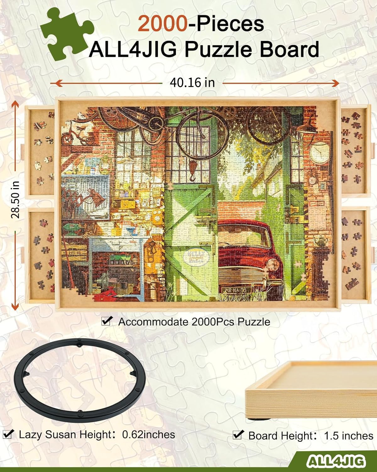 All4JIG pine wood surface provides a durable, smooth workspace for long puzzle sessions.