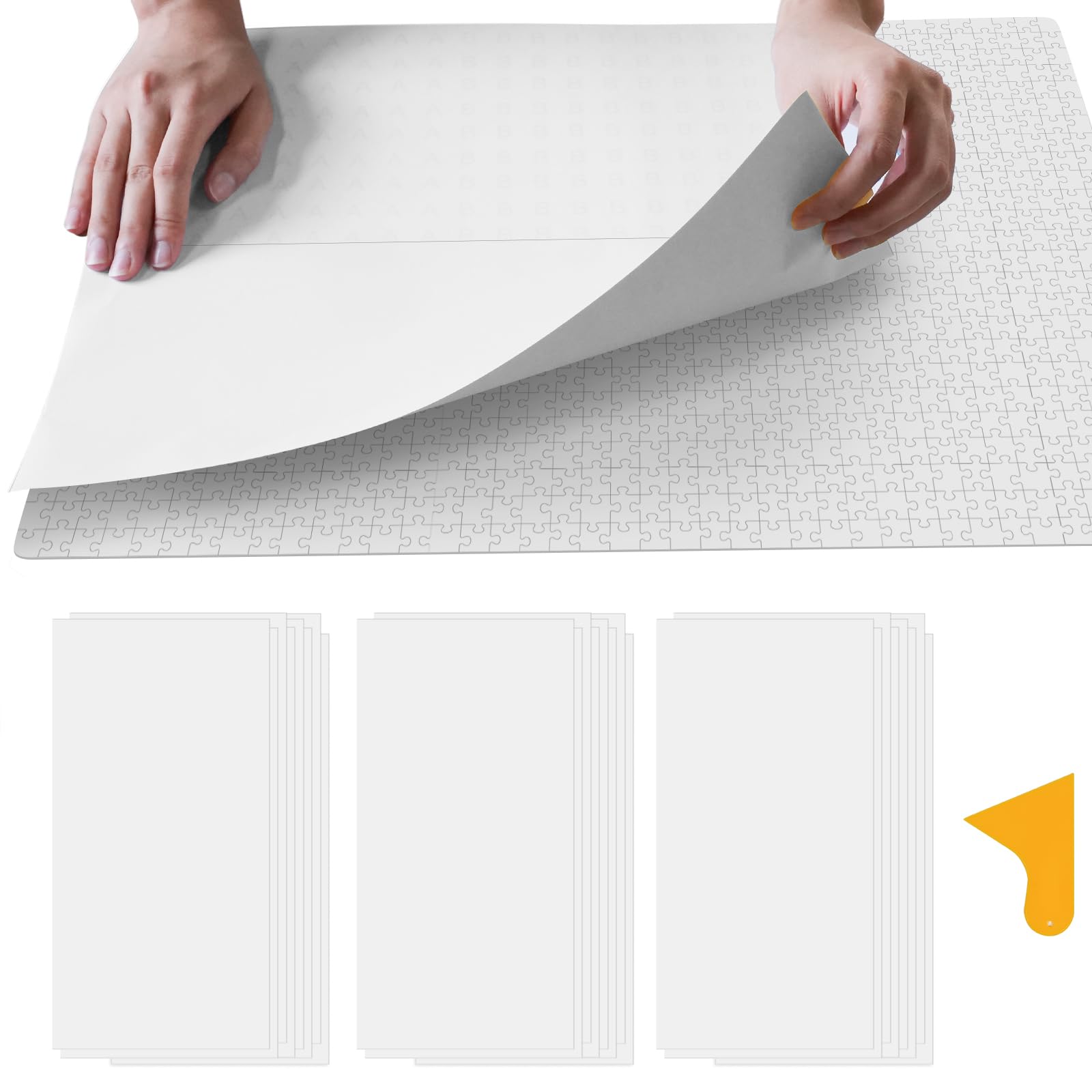 ALL4JIG Puzzle Saver sheet close-up shows secure back adhesion for 1,000-piece puzzles.