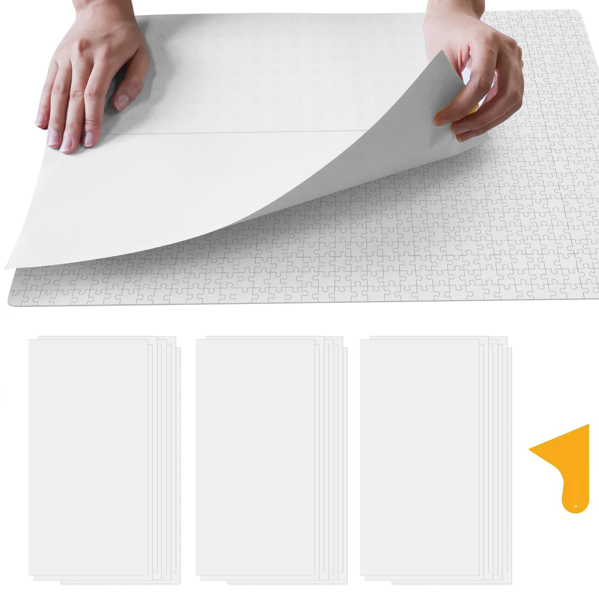 ALL4JIG Puzzle Saver sheet close-up shows secure back adhesion for 1,000-piece puzzles.
