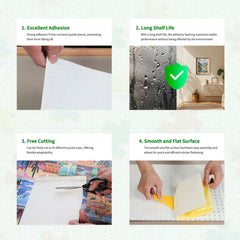 ALL4JIG puzzle saver sheets in use demonstrate instant self-adhesive setup.