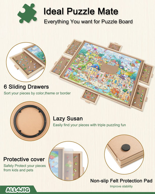 ALL4JIG puzzle table with organized drawers for sorted pieces.