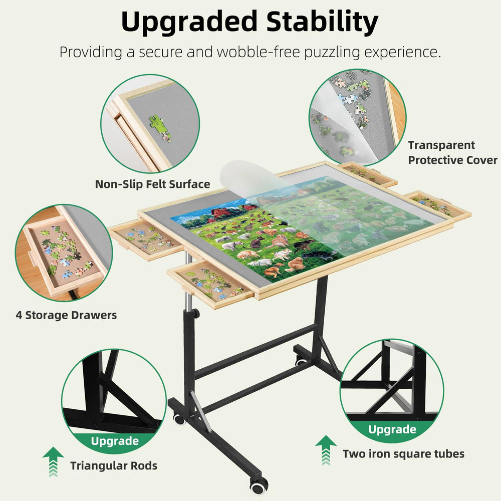 ALL4JIG puzzle table with four drawers keeps puzzle pieces organized and within reach