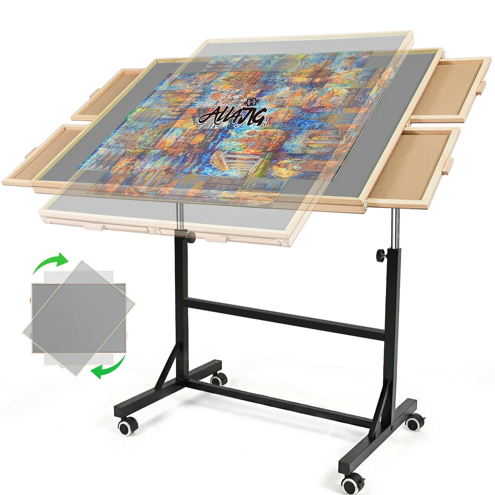 ALL4JIG puzzle table with legs and wheels for easy room-to-room puzzling