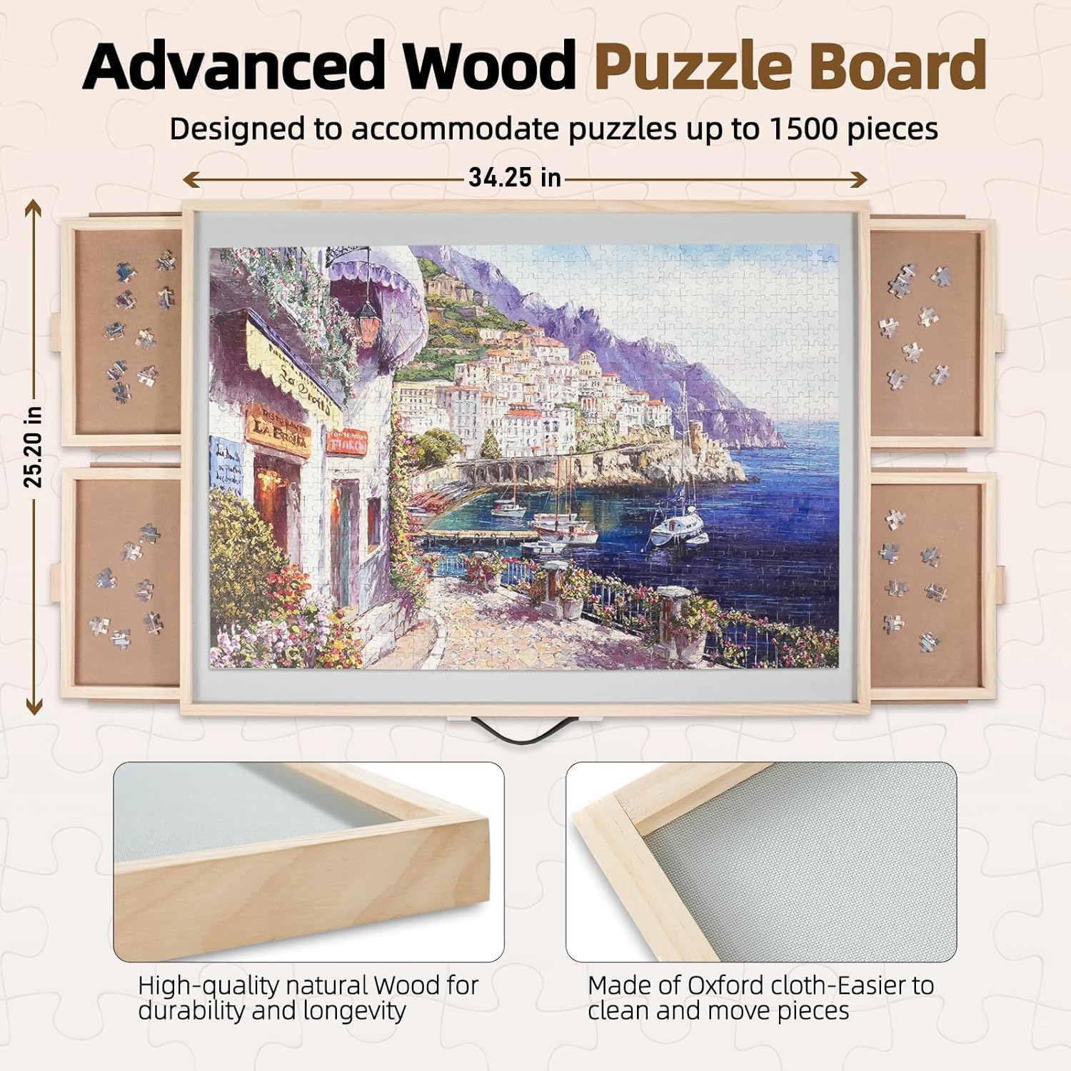 ALL4JIG tilting and spinning puzzle table demonstrates ergonomic angles and easy pivot access.