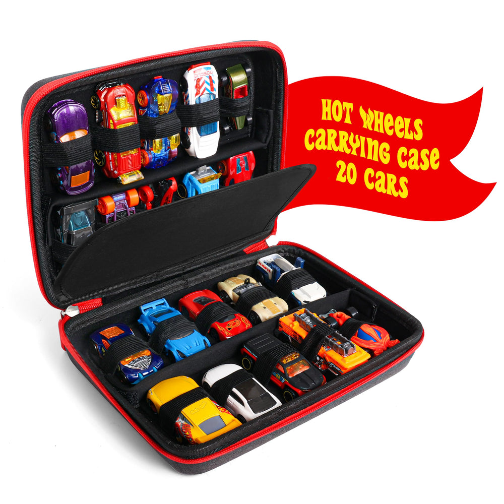 All7s built-tough hard-shell case with 20 car slots for Hot Wheels and Matchbox cars.