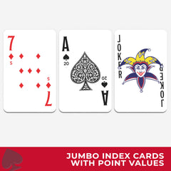 All7s Deluxe Canasta card deck closeup shows high-contrast suits.