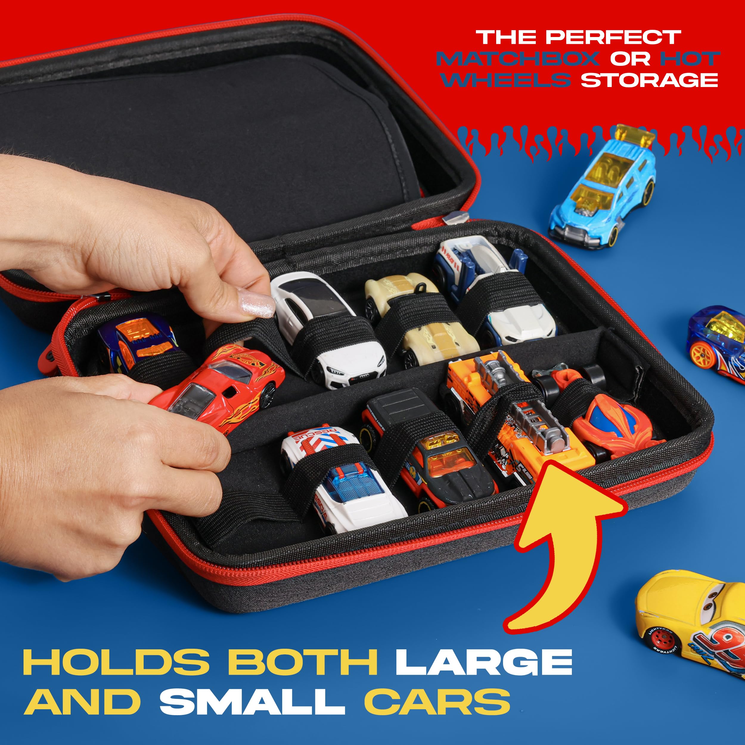 All7s durable black exterior with red zipper for stylish, sturdy storage.