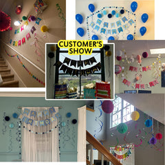 ALLFUN banner closeup showing cohesive birthday decor for the backdrop.